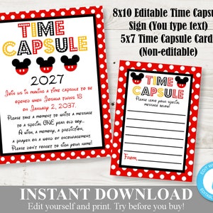 INSTANT DOWNLOAD Classic Mouse 8x10 Time Capsule Sign and Cards / Editable You Type Birthday Party / Item #3340