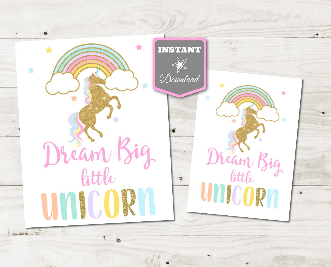 INSTANT DOWNLOAD Unicorn Printable 5x7 and 8x10 Dream Big | Etsy