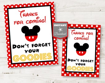 INSTANT DOWNLOAD Printable Mouse 5x7 and 8x10 Don't Forget Your Goodies Party Sign/ Favors / Mouse Classic Collection / Item #1517