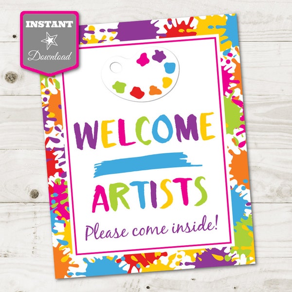 INSTANT DOWNLOAD Printable Art 8x10 Welcome Artists Party Sign / Painting / Art Party Collection / Item #2819