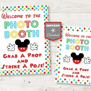 INSTANT DOWNLOAD Mouse Clubhouse Welcome to the Photo Booth 8x10 Party Sign / Grab a Prop Strike a Pose /Clubhouse Collection / Item #1606