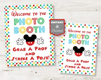 INSTANT DOWNLOAD Mouse Clubhouse Welcome to the Photo Booth 8x10 Party Sign / Grab a Prop Strike a Pose /Clubhouse Collection / Item #1606