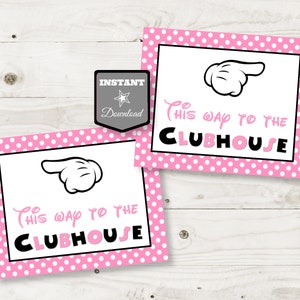 INSTANT DOWNLOAD Light Pink Mouse 8x10 This Way to the Clubhouse Printable Party Sign / Left and Right / Pink Mouse Collection / Item #1845