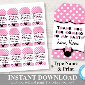 DOWNLOAD INSTANTÂNEO Etiquetas de agradecimento para impressão de rato rosa claro editáveis / Você digita o nome / Coleção de ratos rosa claro / Item nº 1817