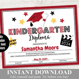 SOFORTIGER DOWNLOAD Kindergarten Abschlussfeier Rot Gelb Schwarz Diplom / Zertifikat / Bearbeitbar / Artikel #3987