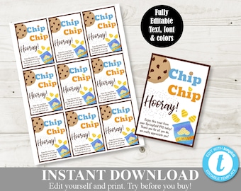 INSTANT DOWNLOAD Editable 3.5"x2.5" Chip Chip Hooray Tags / Chips Cookies / Teacher Appreciation / PTO / School / Item #837