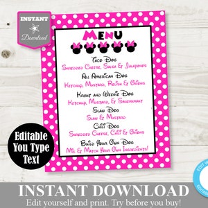 INSTANT DOWNLOAD Hot Pink Mouse Printable 8x10 Hot Dog Menu Sign / Hot Pink Mouse Collection / Item #1773