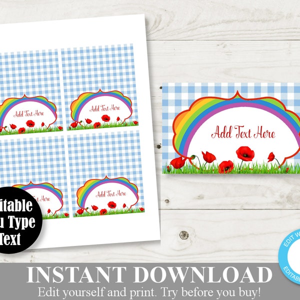 INSTANT DOWNLOAD Printable Oz Editable Rainbow Folding Food Tent / Place Cards / You Type Text / Oz Collection / Item #117