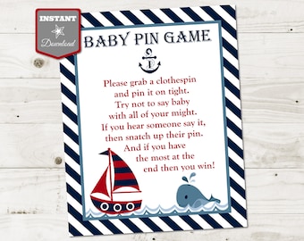 INSTANT DOWNLOAD Printable Nautical 8x10 Baby Pin Game Sign / Don't Say Baby / Nautical Collection / Item #611