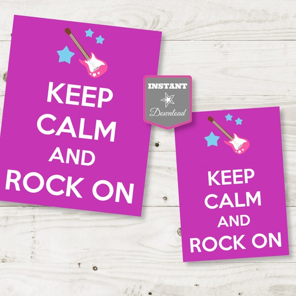 Rock Star Keep Calm and Rock On 5x7 and 8x10 Sign / Printable DIY / Purple, Pink & Aqua / Rockstar Collection / Item #704