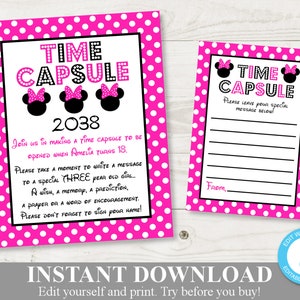 INSTANT DOWNLOAD Hot Pink Mouse 8x10 Time Capsule Sign and Cards / Editable You Type / Birthday  / Hot Pink Mouse Collection / Item #1754