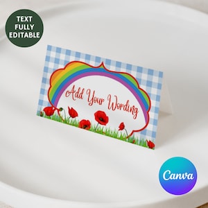 Barraca de comida dobrável para impressão e edição inspirada em Oz, arco-íris, cartões de lugar, etiqueta de comida para festa, edição no Canva, aniversário, coleção Oz, item nº 117