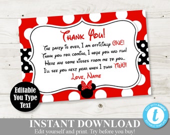 INSTANT DOWNLOAD Printable Red Girl Mouse Editable 4x6 Thank You Cards / Type your message / Red Girl Mouse Collection / Item #1949