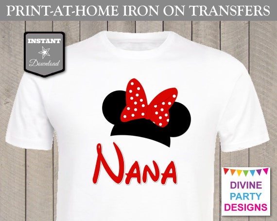 INSTANT DOWNLOAD Print at Home Red Girl Mouse Nana Printable Iron On Transfer / T-shirt / Family Trip / Birthday Party / Item #2325 Il_570xn