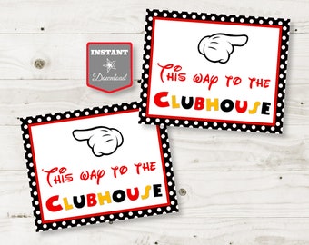 INSTANT DOWNLOAD Classic Mouse Printable 8x10 This Way to the Clubhouse Sign / Left and Right / Mouse Classic Collection / Item #1589