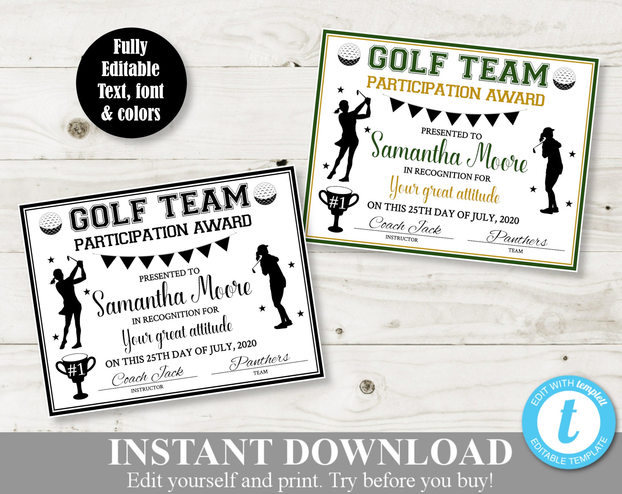 Golf Award Template - Etsy