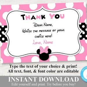 Tarjeta de agradecimiento imprimible editable de 4x6 con diseño de ratón rosa claro, DESCARGA INSTANTÁNEA / Escribe tu nombre / Colección de ratones rosa claro / Artículo n.° 1819