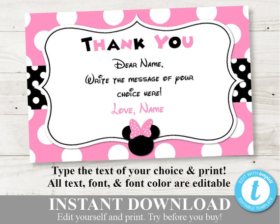 INSTANT DOWNLOAD Editable Light Pink Mouse 4x6 Printable Thank You Card / You Type Name / Light Pink Mouse Collection / Item #1819 Il_570xn