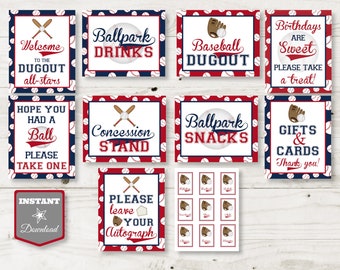 INSTANT DOWNLOAD Baseball 8x10 Birthday Party Sign Package / Free Condiment Labels / Baseball Collection / Item #914