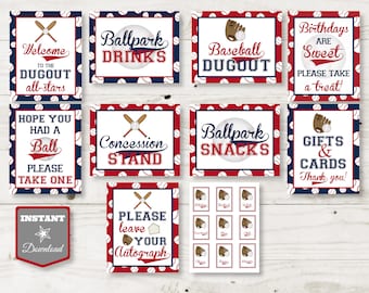 INSTANT DOWNLOAD Baseball 8x10 Birthday Party Sign Package / Free Condiment Labels / Baseball Collection / Item #914