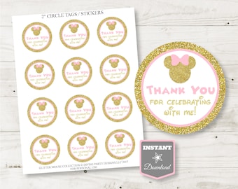 INSTANT DOWNLOAD Printable Glitter Mouse 2" Circle Thank You Favor Tags / Glitter Mouse Collection / Item #2033