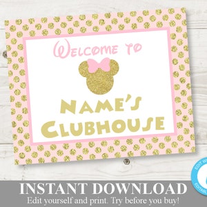 INSTANT DOWNLOAD bewerkbare glittermuis 8 x 10 welkomstbord clubhuis / You Type-naam / Glittermuiscollectie / Item #2017