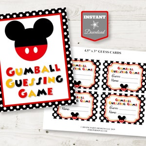 INSTANT DOWNLOAD Classic Mouse Gumball Guess Game Sign and Cards / Birthday Party Game / Classic Mouse Collection / Item #3317