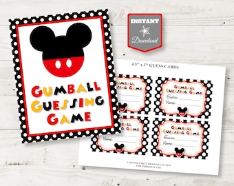 INSTANT DOWNLOAD Classic Mouse Gumball Guess Game Sign and Cards / Birthday Party Game / Classic Mouse Collection / Item #3317