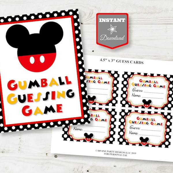 INSTANT DOWNLOAD Classic Mouse Gumball Guess Game Sign and Cards / Birthday Party Game / Classic Mouse Collection / Item #3317