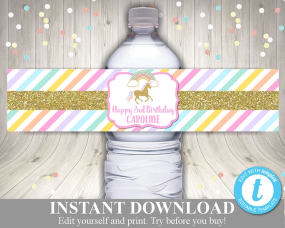 instant download unicorn printable water bottle labels you etsy
