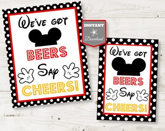 INSTANT DOWNLOAD Printable Mouse 5x7 and 8x10 We've Got Beers, Say Cheers Printable Party Sign / Classic Mouse Collection / Item #1573