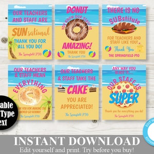 SOFORTIGER DOWNLOAD Bearbeitbar 8,5 x 11 Sunshine Beach Lehrer Wertschätzung Woche Essen / Mittagessen Schilder / Personal Wertschätzung / PTO /Schule / Artikel #848