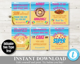 INSTANT DOWNLOAD Editable 8.5x11 Sunshine Beach Teacher Appreciation Week Food / Lunch Signs / Staff Appreciation / PTO /School / Item #848