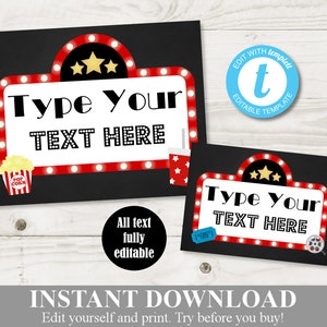 INSTANT DOWNLOAD bewerkbare 5 x 7 en 8 x 10 filmthema bewerkbare tekensjabloon / tekst typt / filmcollectie / item #856
