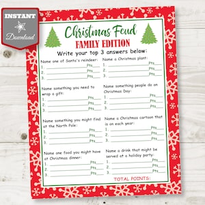 INSTANT DOWNLOAD Printable Christmas Feud Family Edition Game / Class Party / Party Games / Christmas Shop / 3003