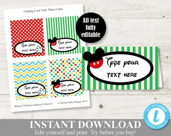 INSTANT DOWNLOAD Mouse Clubhouse Editable Printable Food Tent Cards / Place Cards / You Type Text / Clubhouse Collection / Item #1646