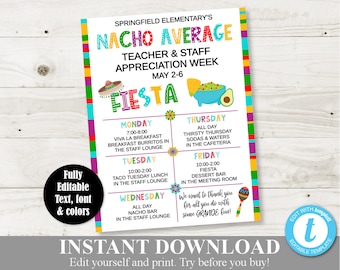 INSTANT DOWNLOAD Editable 8.5x11 Nacho Fiesta Cinco De Mayo Teacher Appreciation Week Sign / Staff Appreciation / PTO /School / Item #828