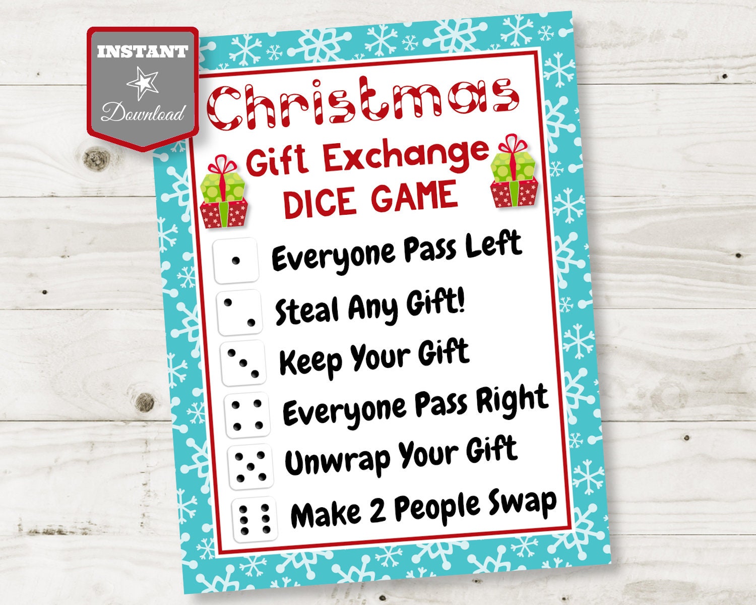 instant download printable christmas party gift exchange