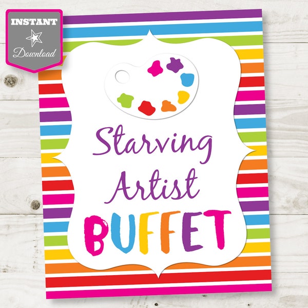 INSTANT DOWNLOAD Printable Art 8x10 Starving Artist Buffet Party Sign / Painting / Art Party Collection / Item #2829
