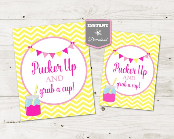 INSTANT DOWNLOAD Pink Lemonade Printable 8x10 Pucker Up and Grab a Cup Sign/ Bright Pink Lemonade Collection / Item #418 Il_570xn