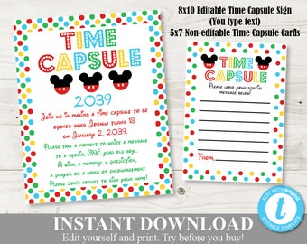 INSTANT DOWNLOAD Mouse Clubhouse 8x10 Time Capsule Sign and Cards / Editable You Type Birthday Party / Clubhouse Collection / Item #1652
