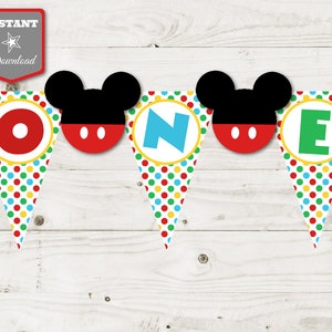 INSTANT DOWNLOAD Printable Mouse Clubhouse ONE Bunting Highchair Banner  / Clubhouse Collection / Item #1620