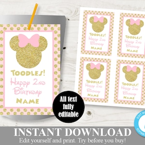 INSTANT DOWNLOAD Editable Pink & Gold Glitter Mouse Juice Pouch Labels / You Type Text / Glitter Mouse Collection / Item #2062