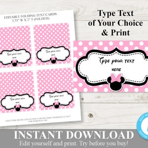 DOWNLOAD IMMEDIATO Segnaposto pieghevoli modificabili Light Mouse / Testo digitabile / Collezione Light Pink Mouse / Articolo n. 1820