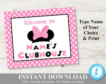 INSTANT DOWNLOAD Editable Light Pink Mouse Printable 8x10 Welcome Party Sign / You Type Name / Light Pink Mouse Collection / Item #1809