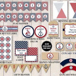 INSTANT DOWNLOAD Printable Nautical Boy Baby Shower Game Package / Diaper Raffle / Wishes for Baby / Nautical Collection / Item 602 image 3