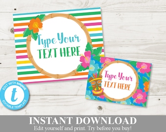 INSTANT DOWNLOAD Editable 5x7 and 8x10 Luau Themed Editable Sign Template / You Type Text / Luau Collection / Item #2700