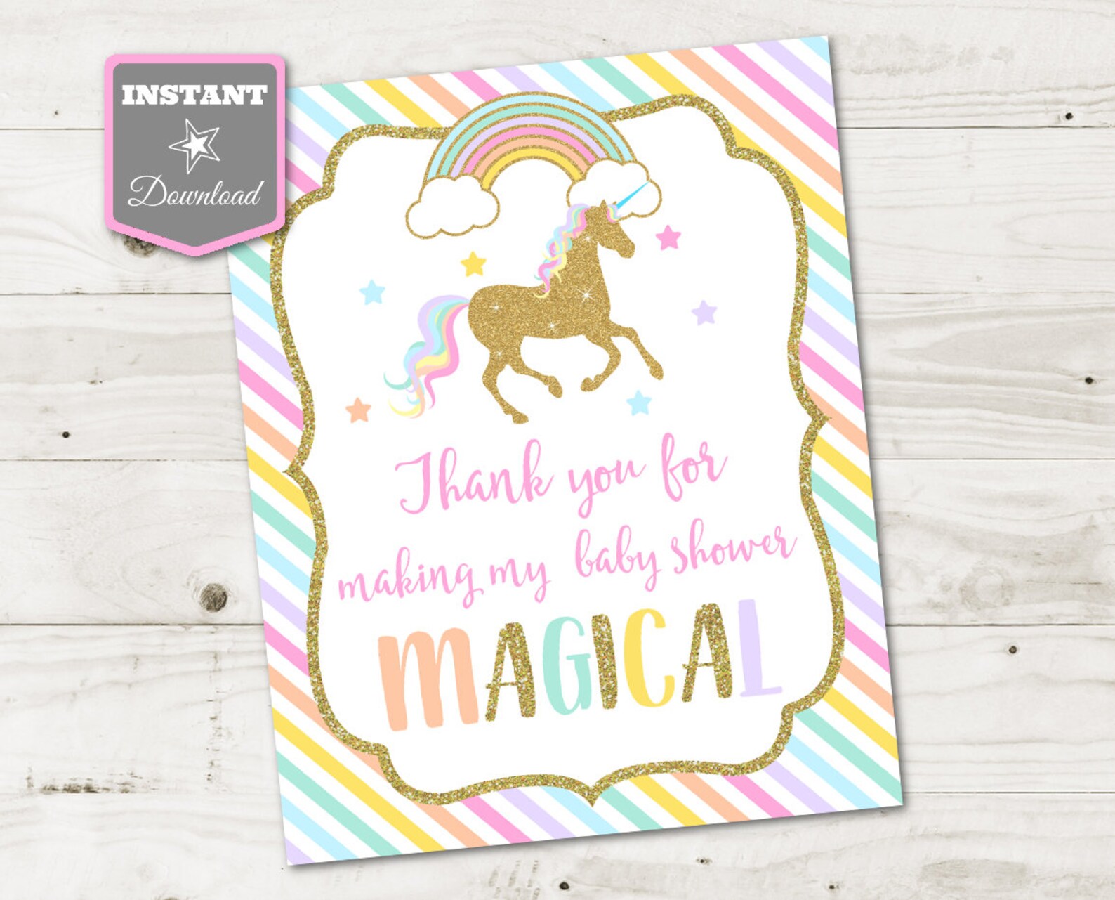 INSTANT DOWNLOAD Unicorn Baby Shower Printable 8x10 Thanks for | Etsy