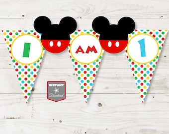 INSTANT DOWNLOAD Mouse Clubhouse Printable I am One Highchair Party Banner / First 1st Birthday / Clubhouse Collection / Item #1633