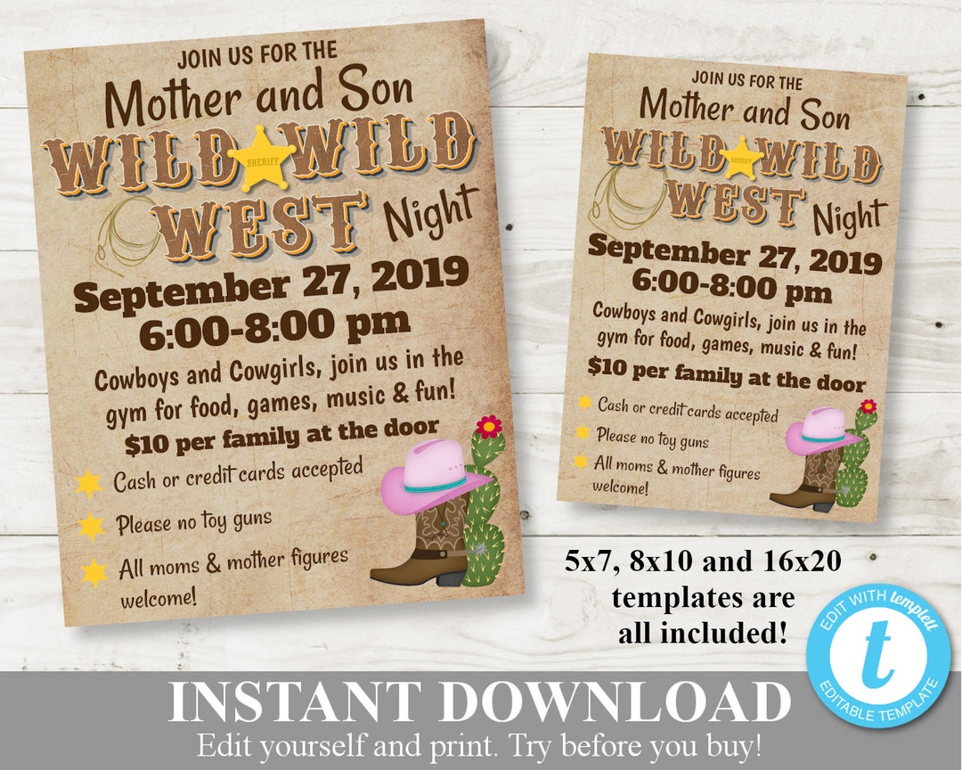 INSTANT DOWNLOAD Printable PTO Mother & Son Western Night 5x7 - Etsy